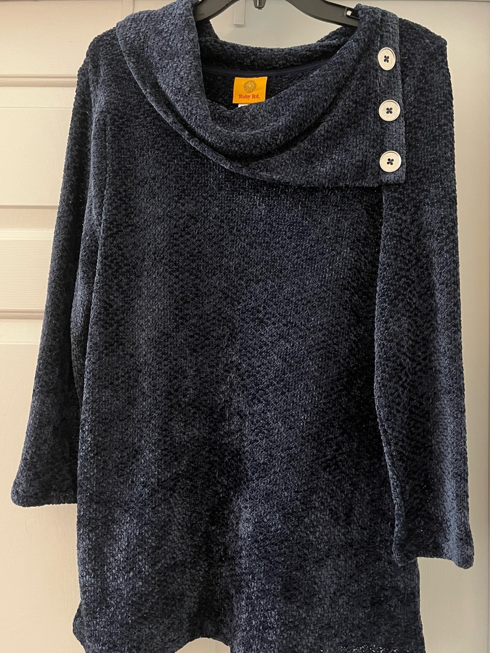 Ruby Rd. Navy Cowl Neck Sweater with Button Detail (NWOT)